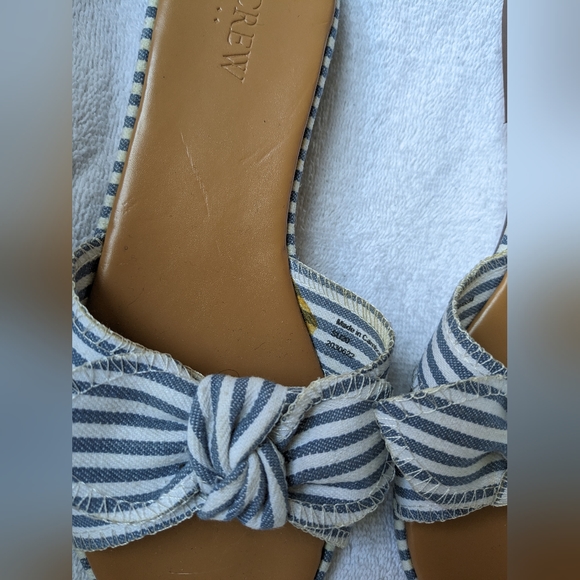 J. Crew Preppy Striped Bow Leather Nautical Slides - Picture 6 of 7